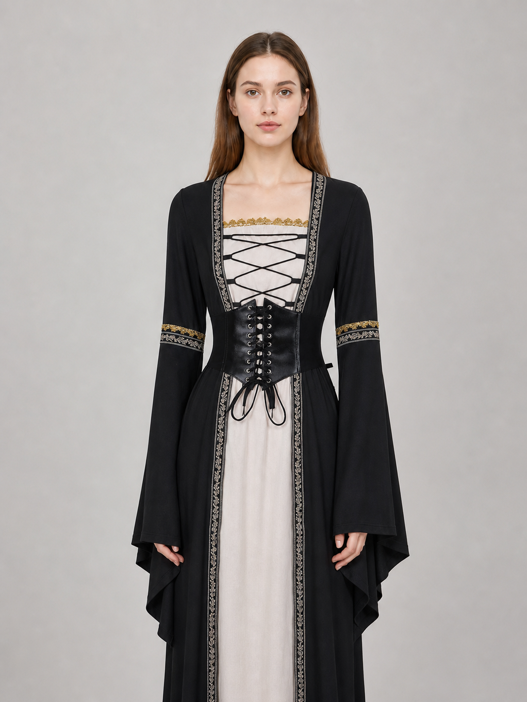 Gothic Long-Sleeve Lace-Up Dress