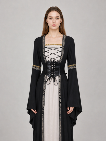 Gothic Long-Sleeve Lace-Up Dress