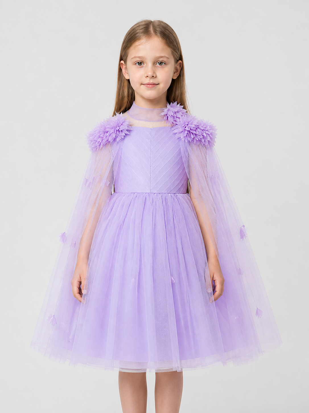 Dressy Girls’ Tulle Dress with Flowers