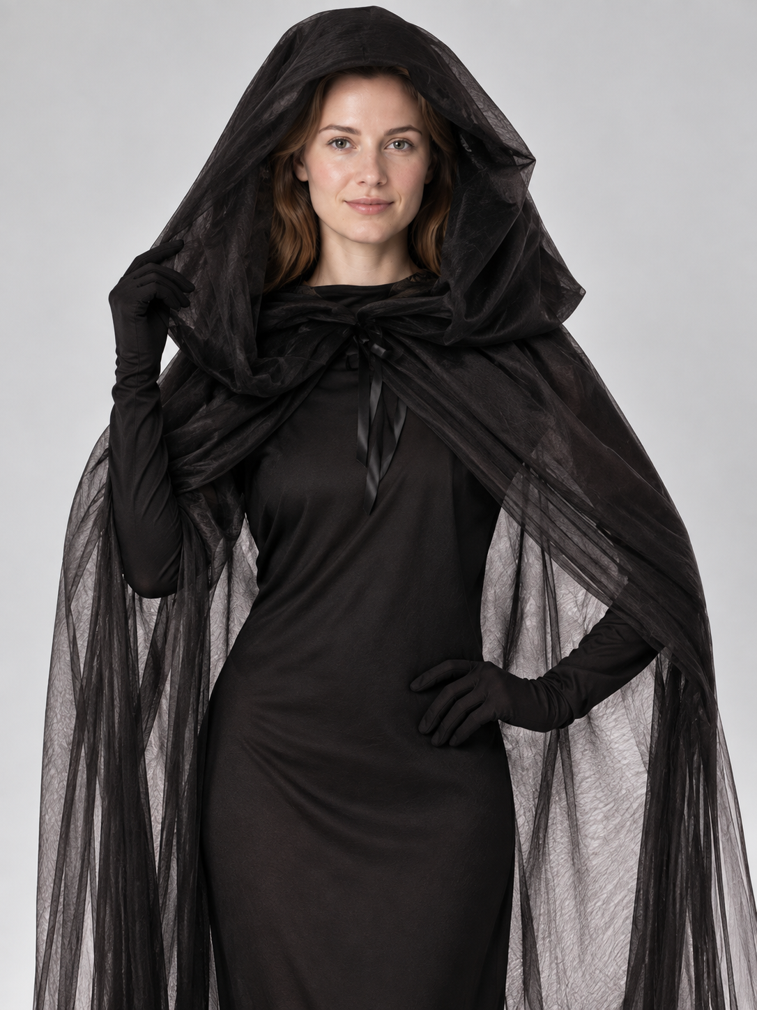 Black vampire carnival costume with cape and hood