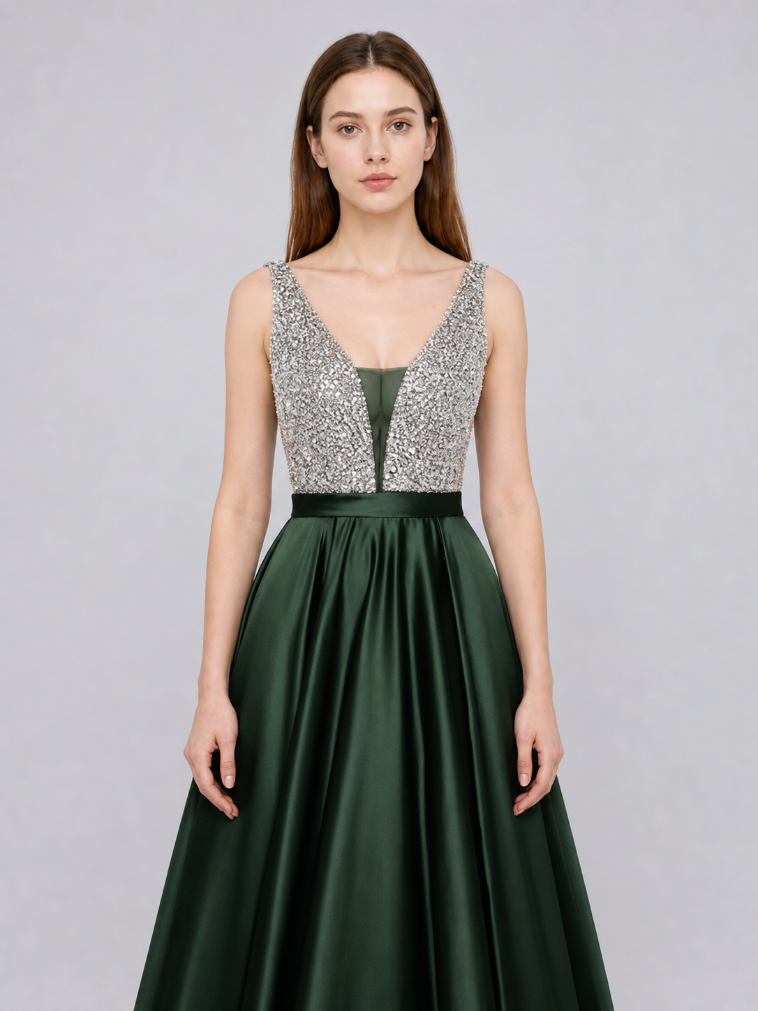 Sleeveless Evening Dress with a V-Neckline