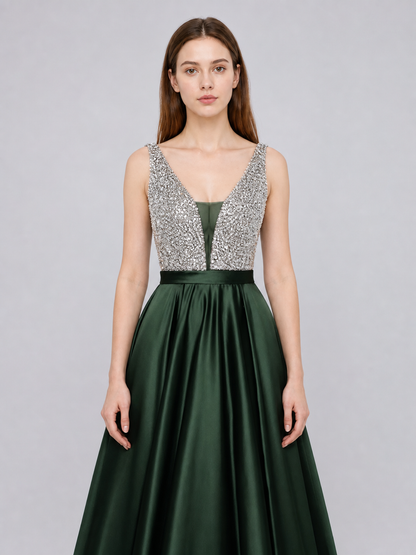 Sleeveless Evening Dress with a V-Neckline