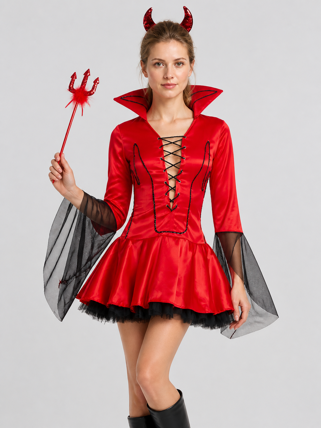 Halloween Devil Costume, Short Red-and-Black Dress Costume Dresses detail 3