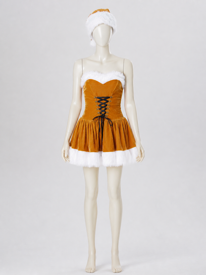 New Year's Costume: Gold Dress with White Fur Costume Dresses detail 3