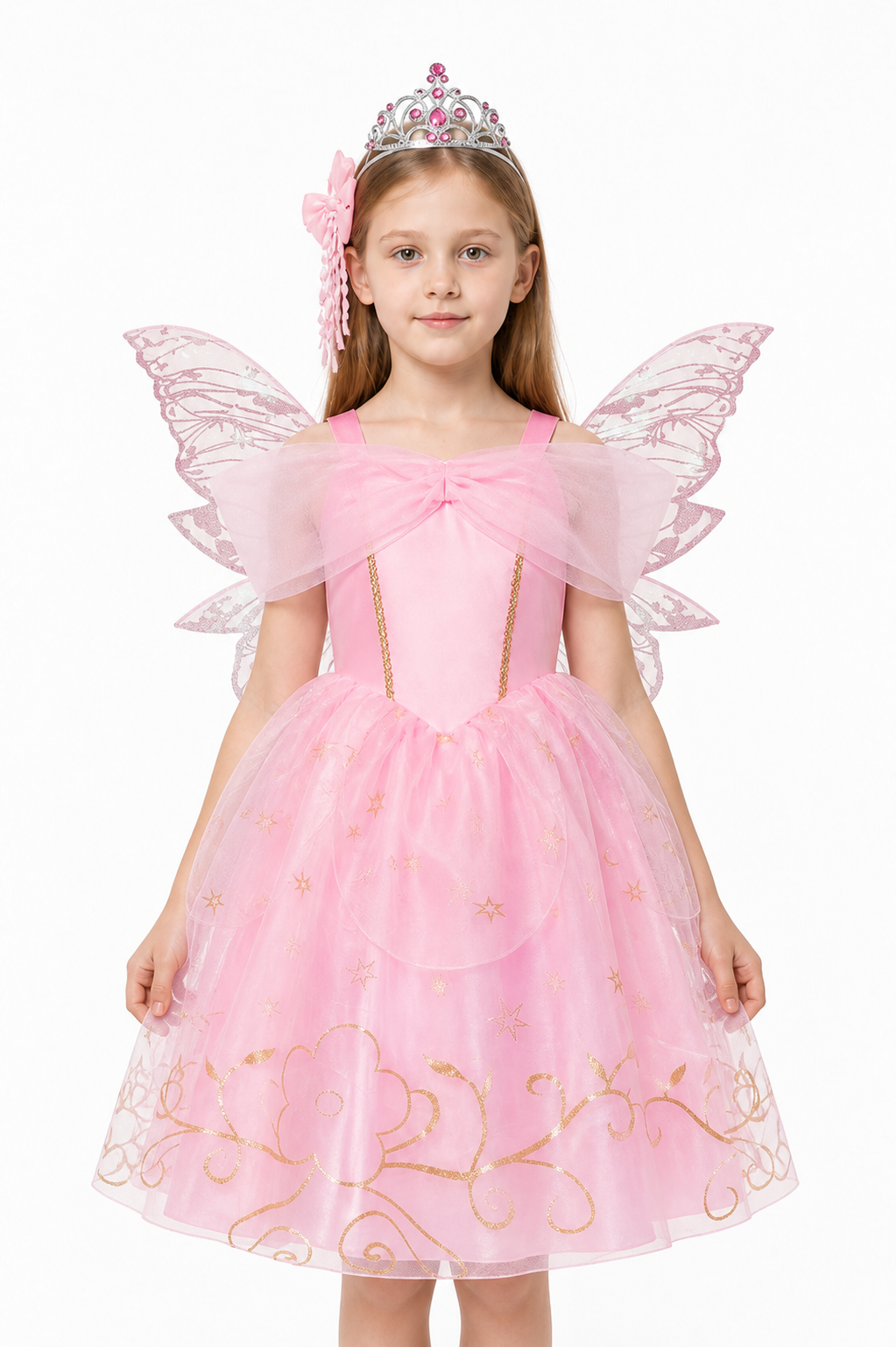 Pink Princess Aurora Costume with Wings and Crown Costume Headwear detail 3