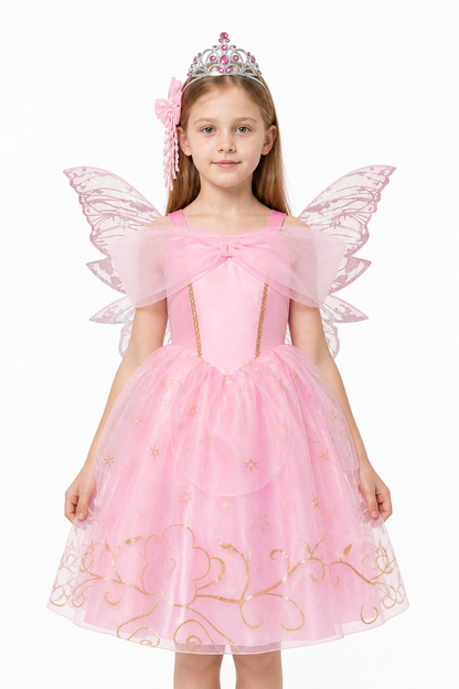 Pink Princess Aurora Costume with Wings and Crown Costume Headwear detail 3