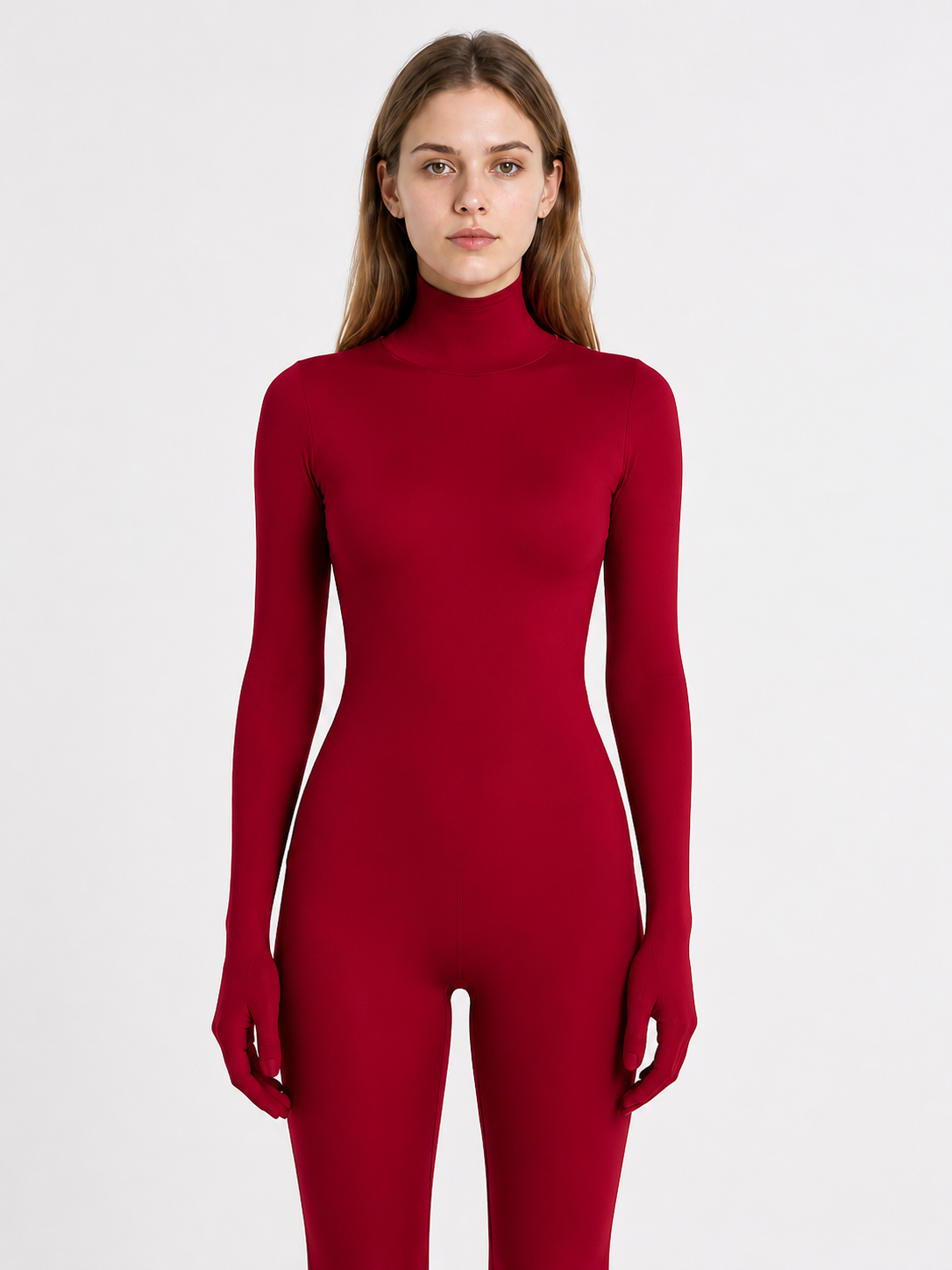 Burgundy zentai jumpsuit with hood and gloves product detail 3