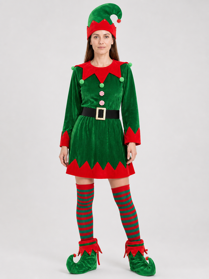 Christmas Elf Costume, Green Dress, Hat, and Belt Costume Dresses detail 3