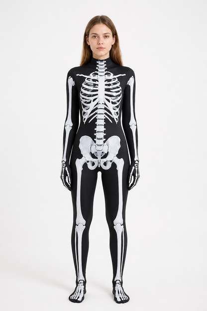 Black Skeleton Jumpsuit with White Print product detail 2