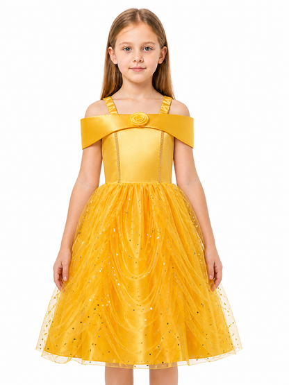 Yellow Sequin-and-Rose Fluffy Carnival Dress Costume Dresses detail 3