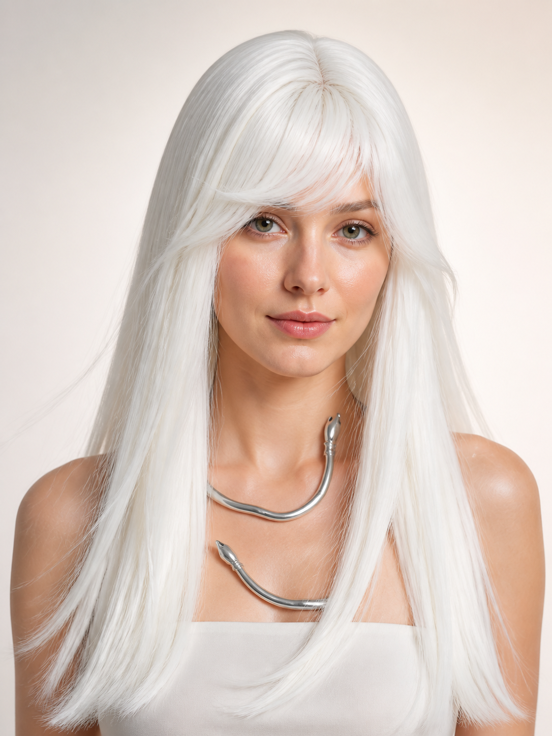 White Long Cosplay Wig with Side Bangs Costume Wigs detail 2