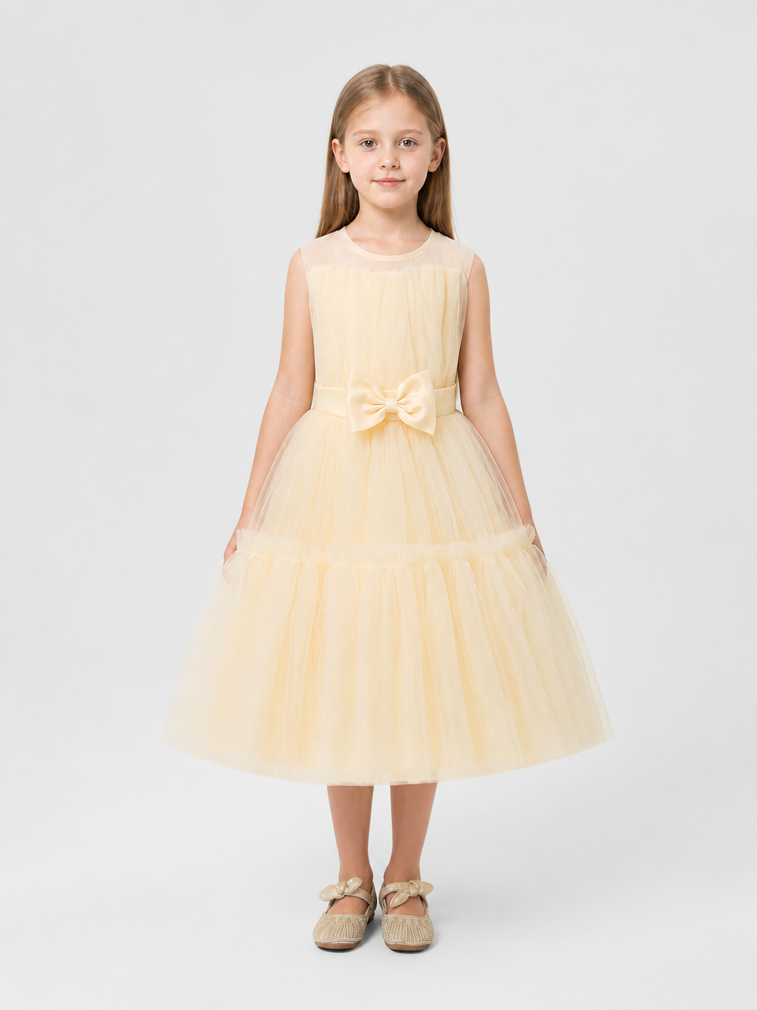 Full Champagne Mesh Dress with Bow Costume Dresses detail 3