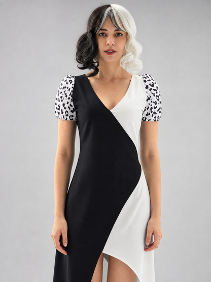 Cruella cosplay dress, black and white, long