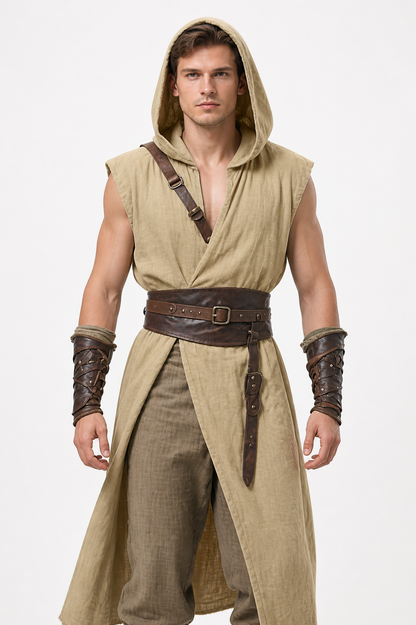 Khaki Sleeveless Medieval Hooded Cloak Costume Capes detail 3