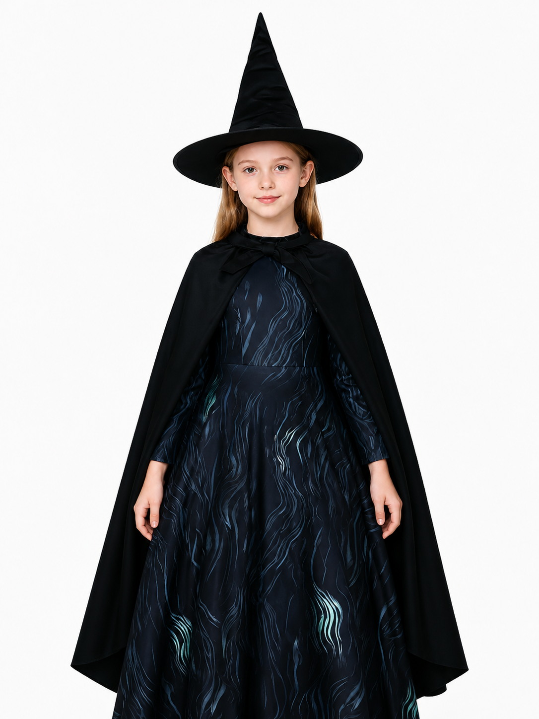 Blue Costume with Cape and Hat for Halloween upper body view