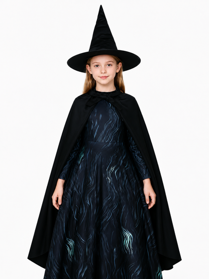 Blue Costume with Cape and Hat for Halloween upper body view