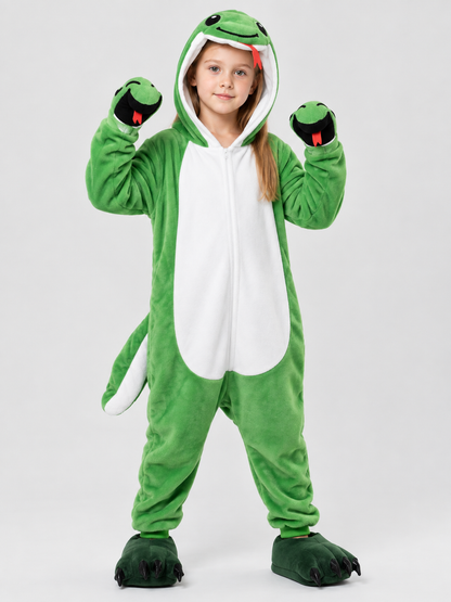 Green Dinosaur Hooded Pajama Jumpsuit