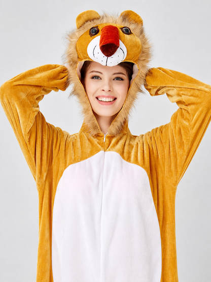 One-Piece Lion Costume with Hood and White Panel