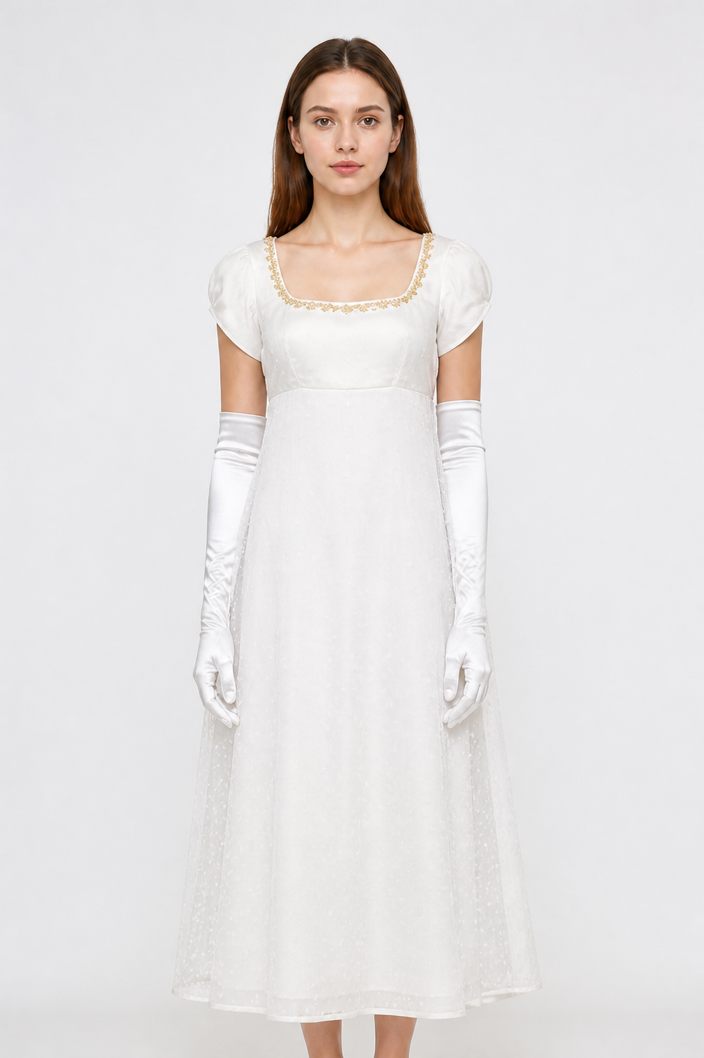 Polka-Dot Dress with a Square Neckline and Puff Sleeves Costume Dresses detail 3