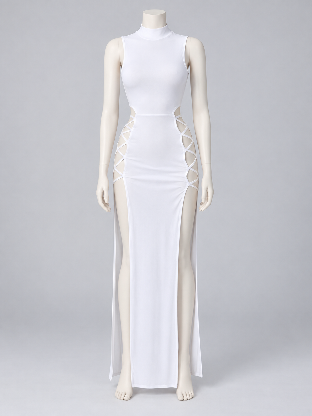 White Sleeveless Bodycon Dress with Side Cutouts Costume Dresses detail 2