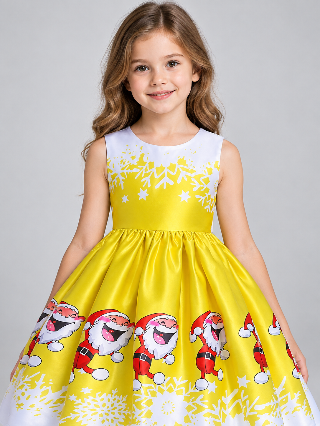 Girls' Dressy Dress with Winter Print and Bow