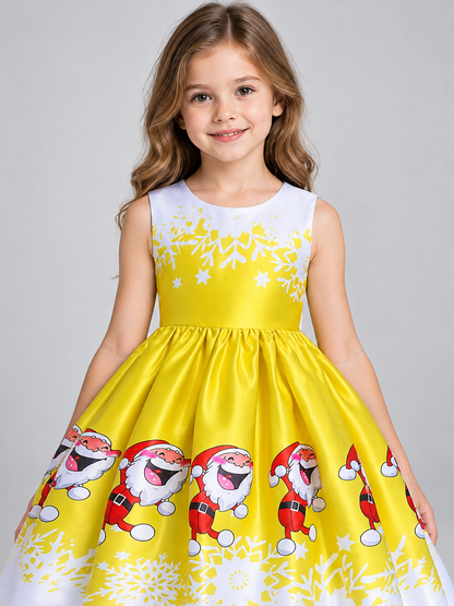 Girls' Dressy Dress with Winter Print and Bow