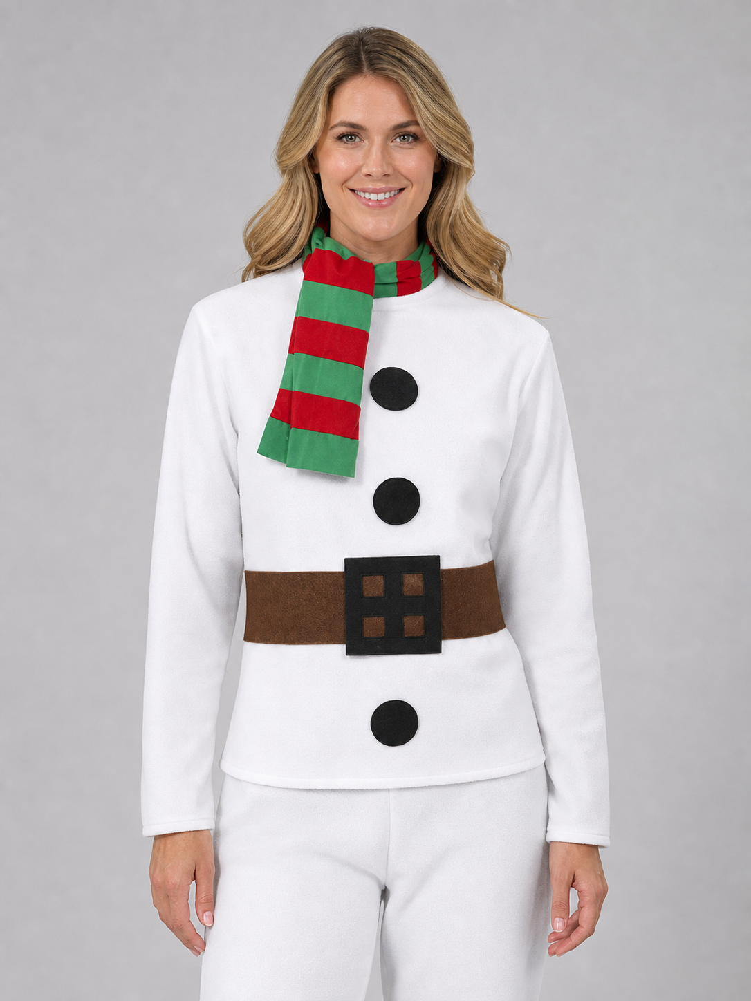 New Year's snowman costume with hat, scarf, and belt