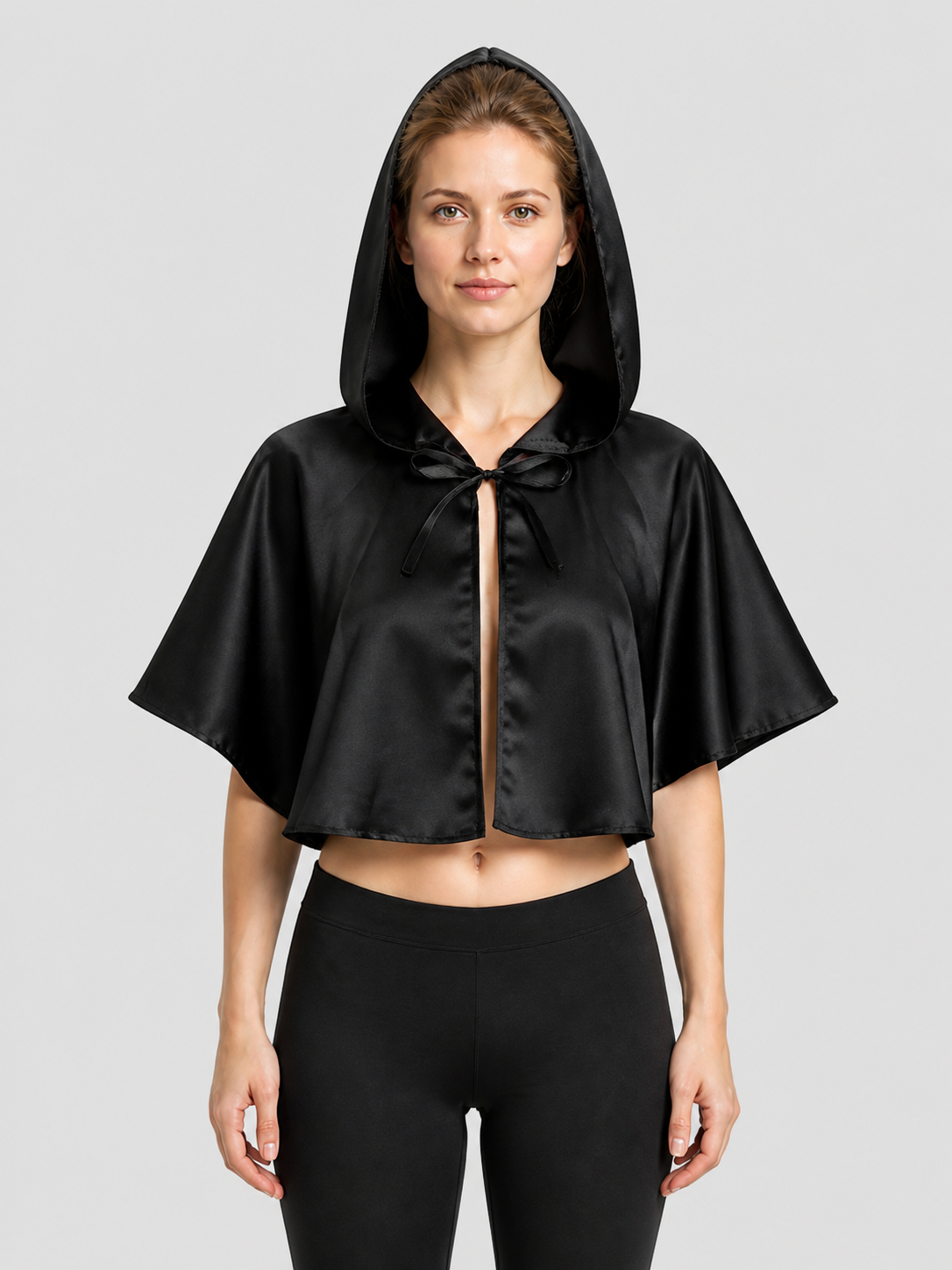Black Short Hooded Cape with Lacing Costume Capes detail 3