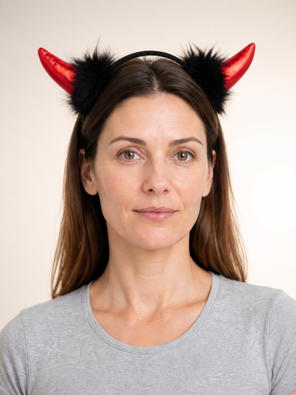 Carnival Headband with Curved Horns, Red and Black Costume Headwear detail 2