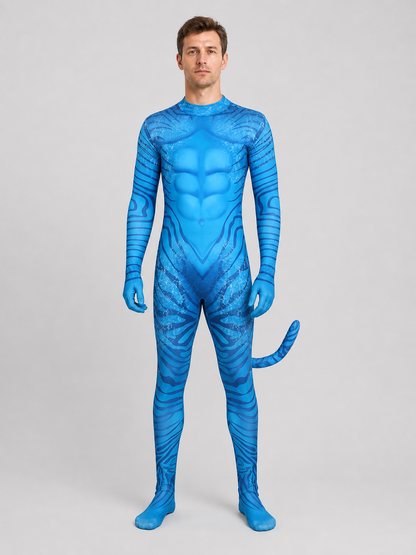 Avatar Costume, Blue Alien Jumpsuit with Tail Costumes detail 3