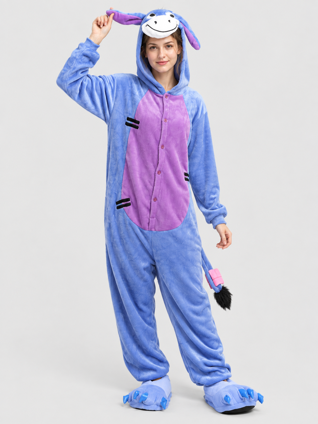Blue Kigurumi Jumpsuit with Hood and Long Ears