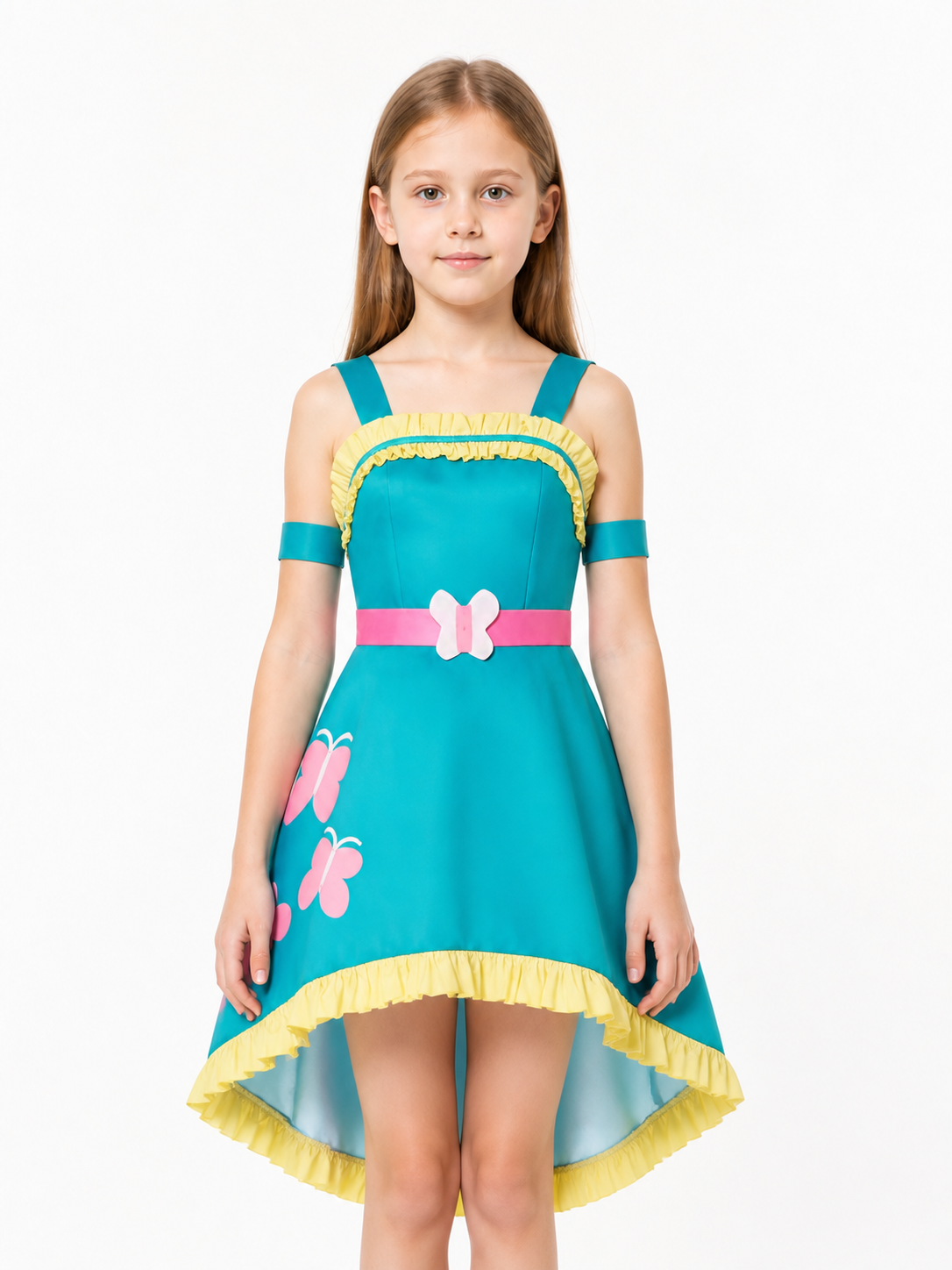 Turquoise cosplay dress with butterflies and ruffles