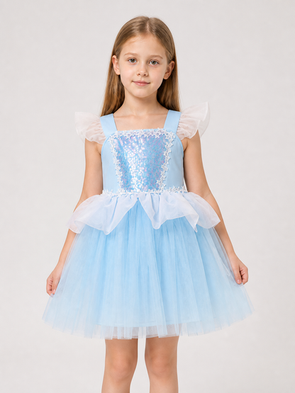Light Blue Children's Tutu Dress with Lace and Sequins