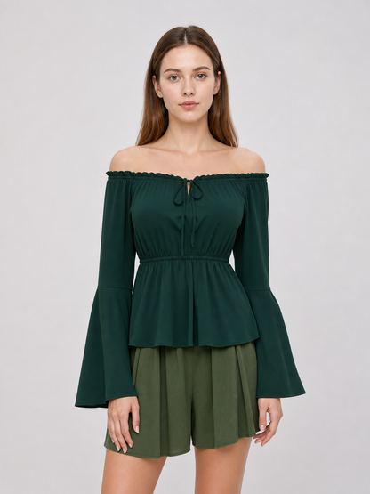 Off-the-Shoulder Blouse with Long Sleeves