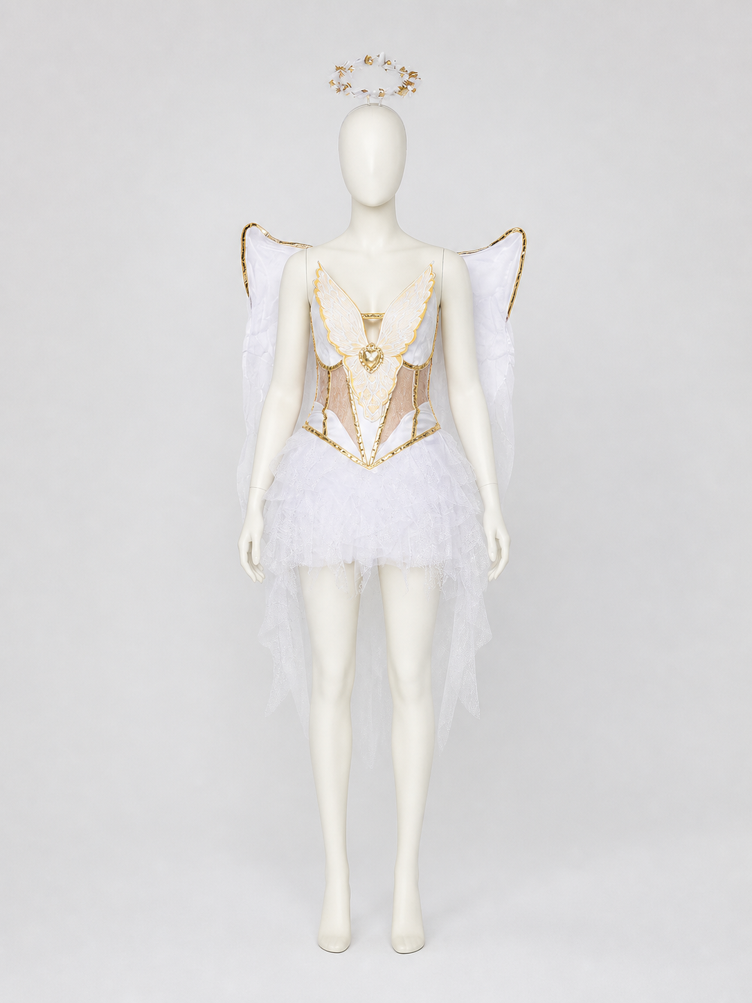 White Angel Costume with Wings and Halo for Halloween, M-XL Costumes detail 3