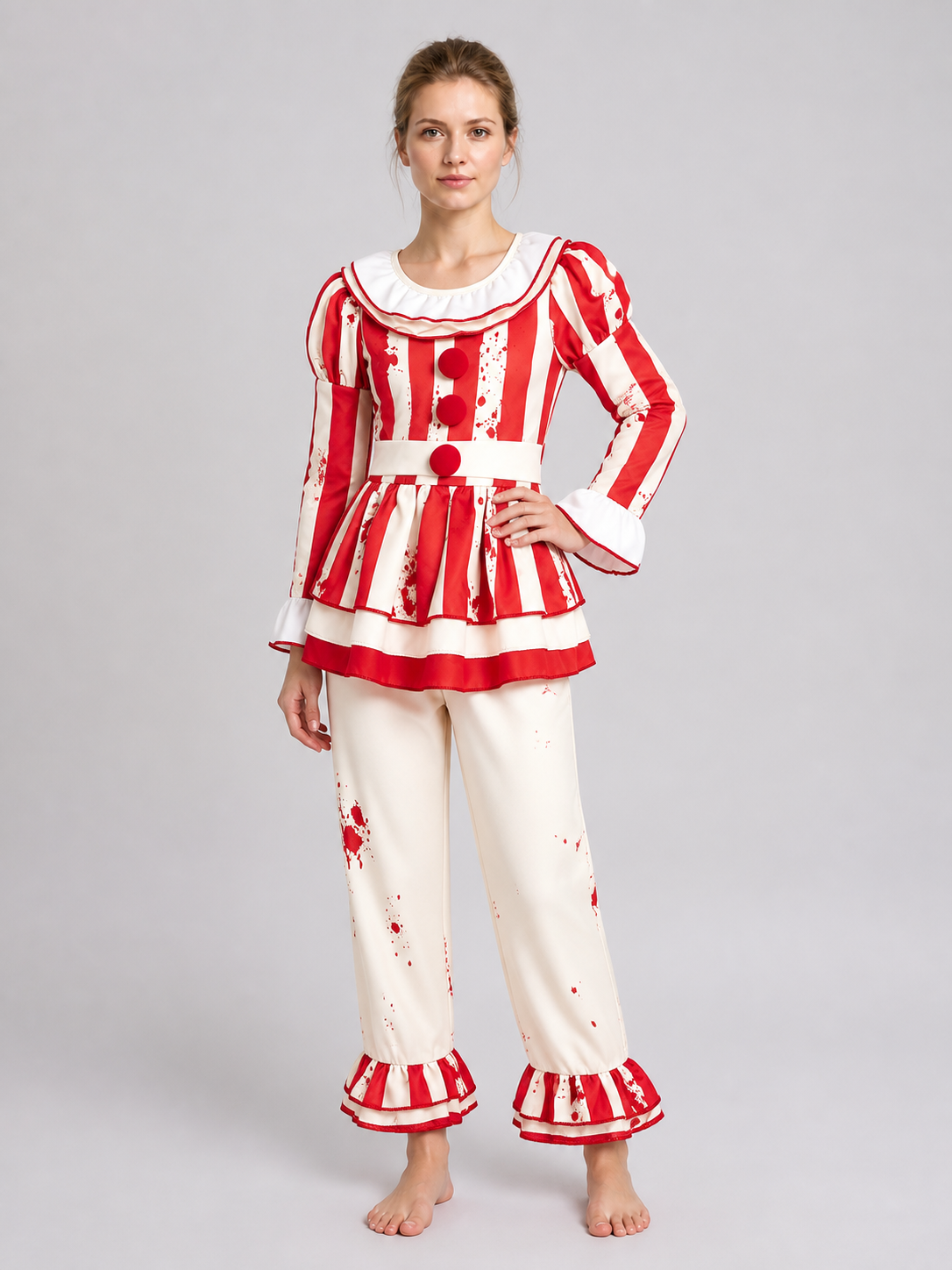 Children's Red-and-White Striped Clown Costume with Ruffles Costumes detail 3