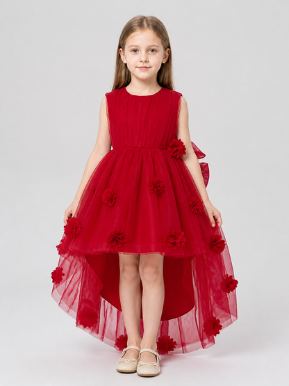 Children's Red Dress with Train, Sleeveless, Bow Costume Dresses detail 3