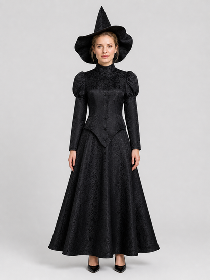 Black Elphaba Costume with Pointed Hat and Puff Sleeves Costume Headwear detail 2