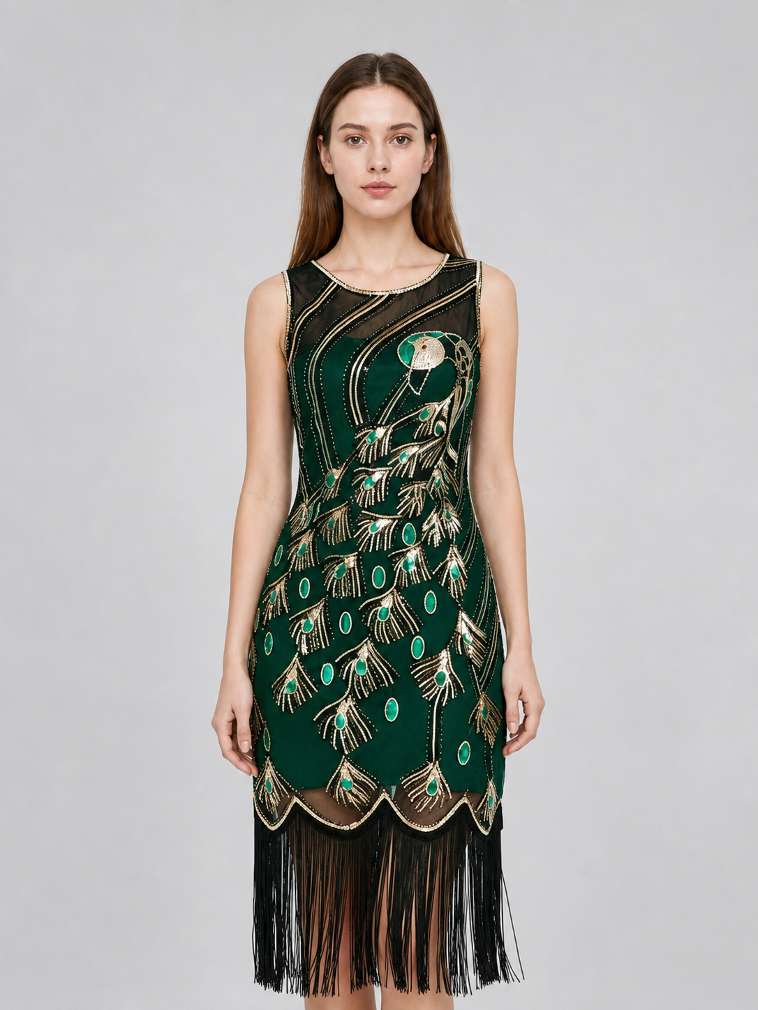 Gatsby-Style Peacock and Fringe Dress