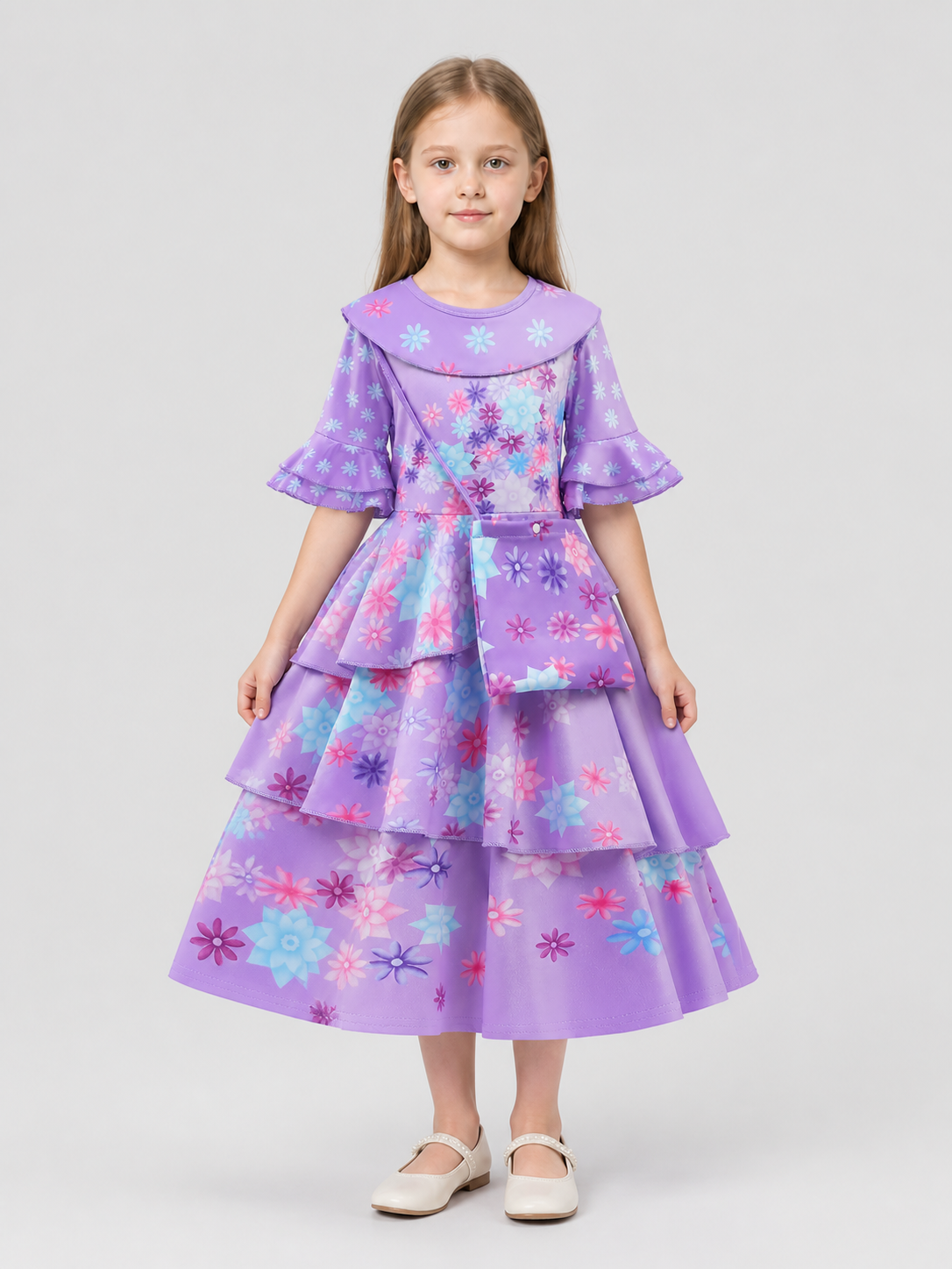 Children's Dressy Dress with Floral Print and Ruffles Costume Dresses detail 3