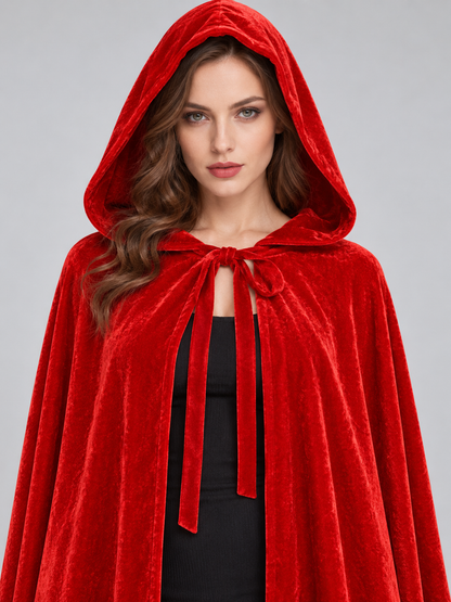 Long Bright Red Velvet Hooded Cloak Cape