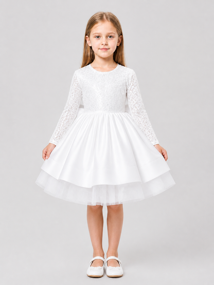 White Sequin Princess Dress for Girls with Long Sleeves Costume Dresses detail 3