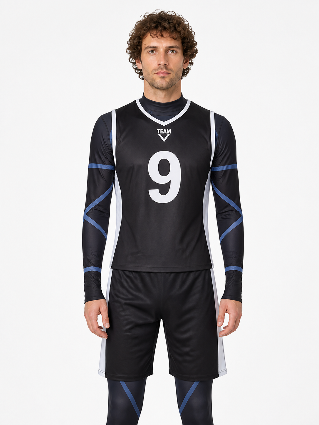 Soccer cosplay costume with No. 9, blue and white Costumes detail 2