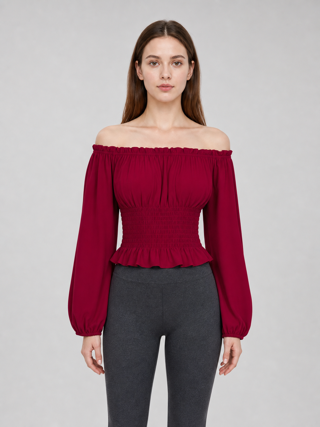 Off-the-Shoulder Blouse with Long Sleeves
