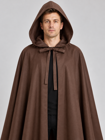Long Sleeveless Hooded Cloak Cape Brown