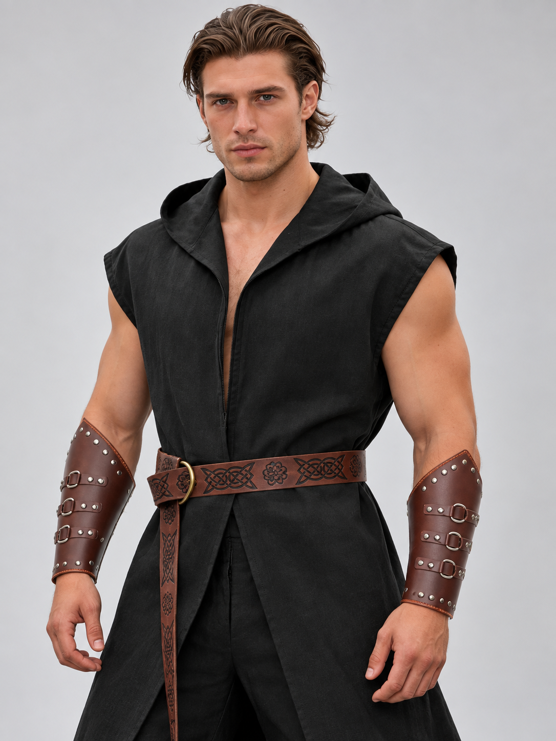 Medieval Costume: Hooded Tunic, Belt, and Bracers