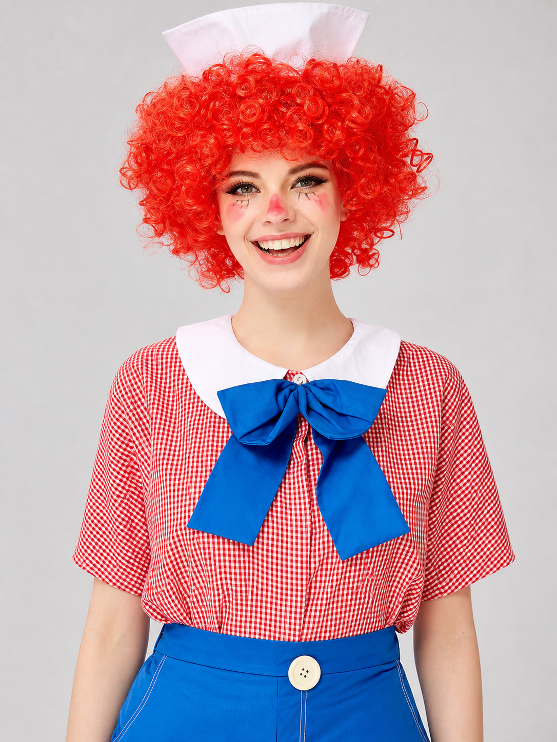 Halloween clown costume with red wig