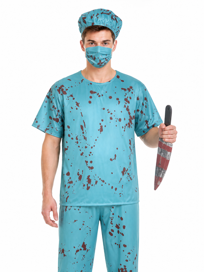 Surgeon Costume with Bloodstains and Knife for Halloween Costumes detail 2