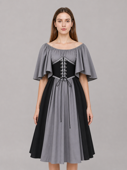 Gothic Dress with Corset, Ruffles, and Lace-Up Detail