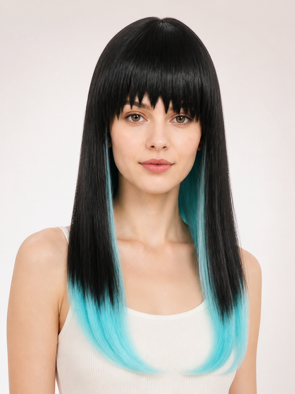 Black and Lime Green Carnival Wig for Halloween and Cosplay Costume Wigs detail 2